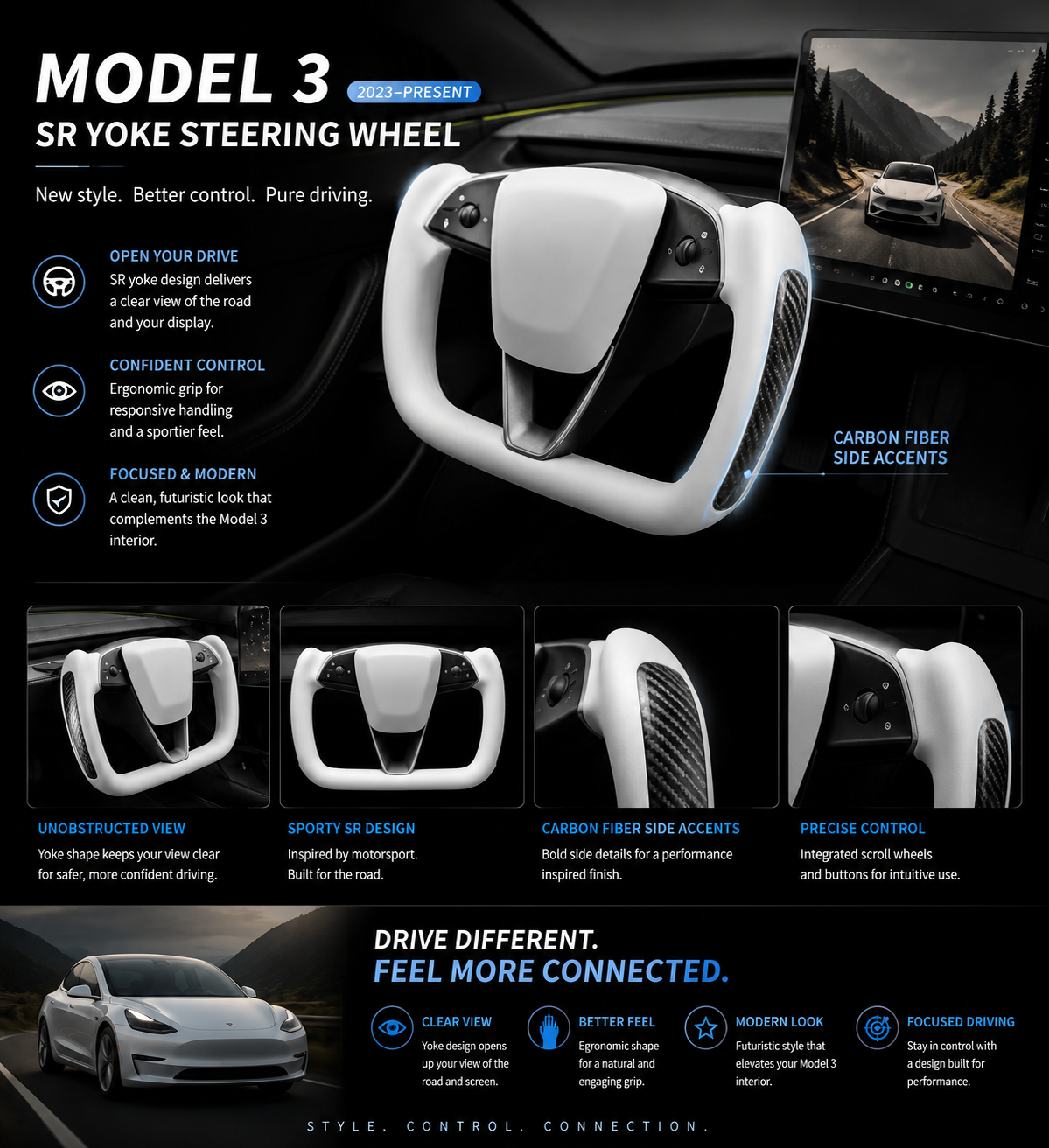 Yoke Steering Wheel for Tesla Model 3 (2023–Present)