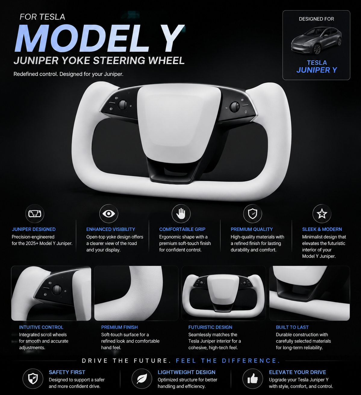 Yoke Steering Wheel for Tesla Model Y (2025+ Juniper)/ Model 3 Highland (2024+))