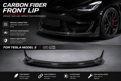 Real Dry Carbon Fiber Front Lip for Tesla Model 3 2017-2023