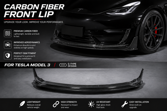 Real Dry Carbon Fiber Front Lip for Tesla Model 3 2017-2023