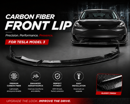 Real Dry Carbon Fiber Front Lip for Tesla Model 3 2017-2023