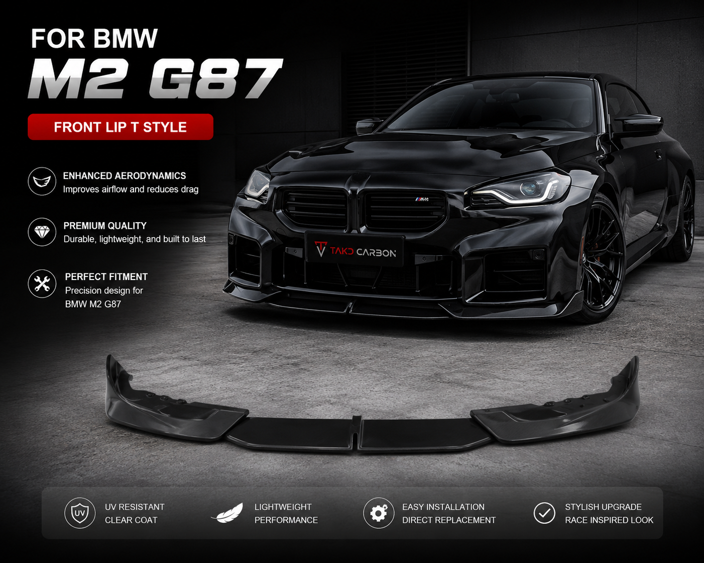 Real dry carbon fiber T Style Front lip splitter for BMW M2 (G87)