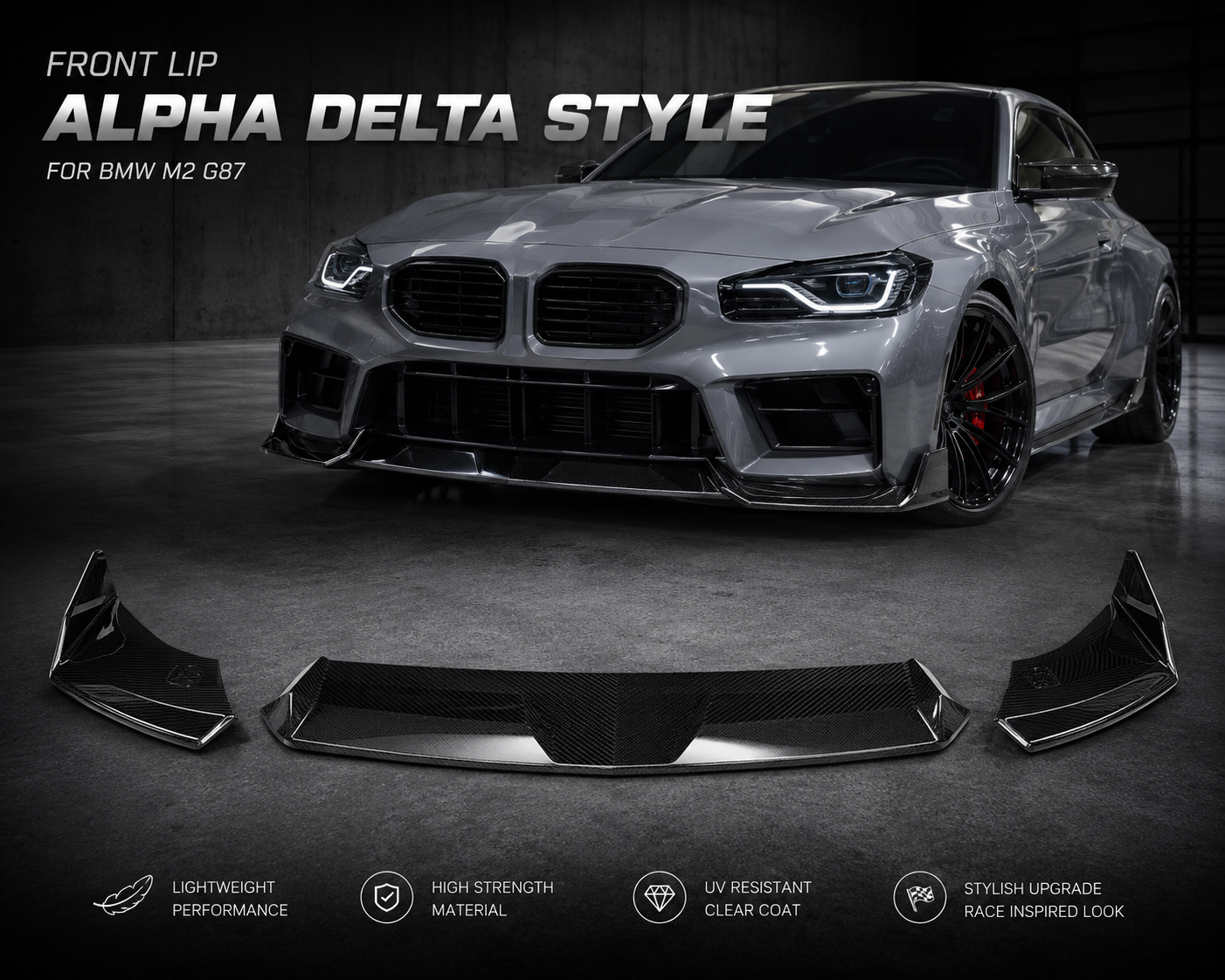 Real dry carbon fiber Alpha Delta style Front lip splitter for BMW M2 (G87)