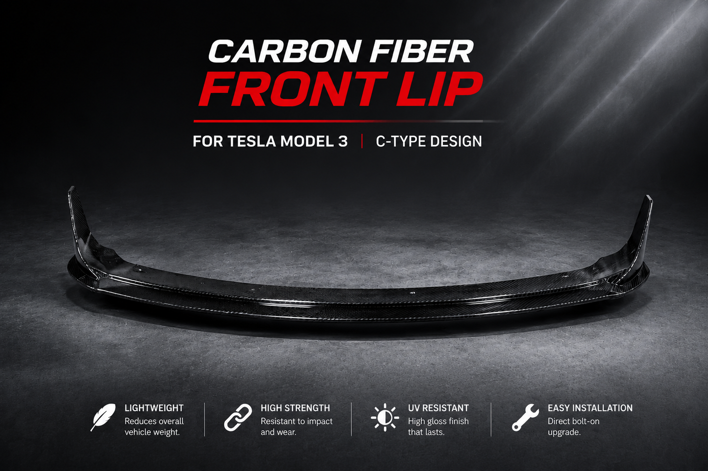 Real Dry Carbon Fiber Front Lip for Tesla Model 3 2017-2023