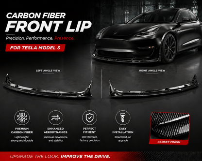 Real Dry Carbon Fiber Front Lip for Tesla Model 3 2017-2023
