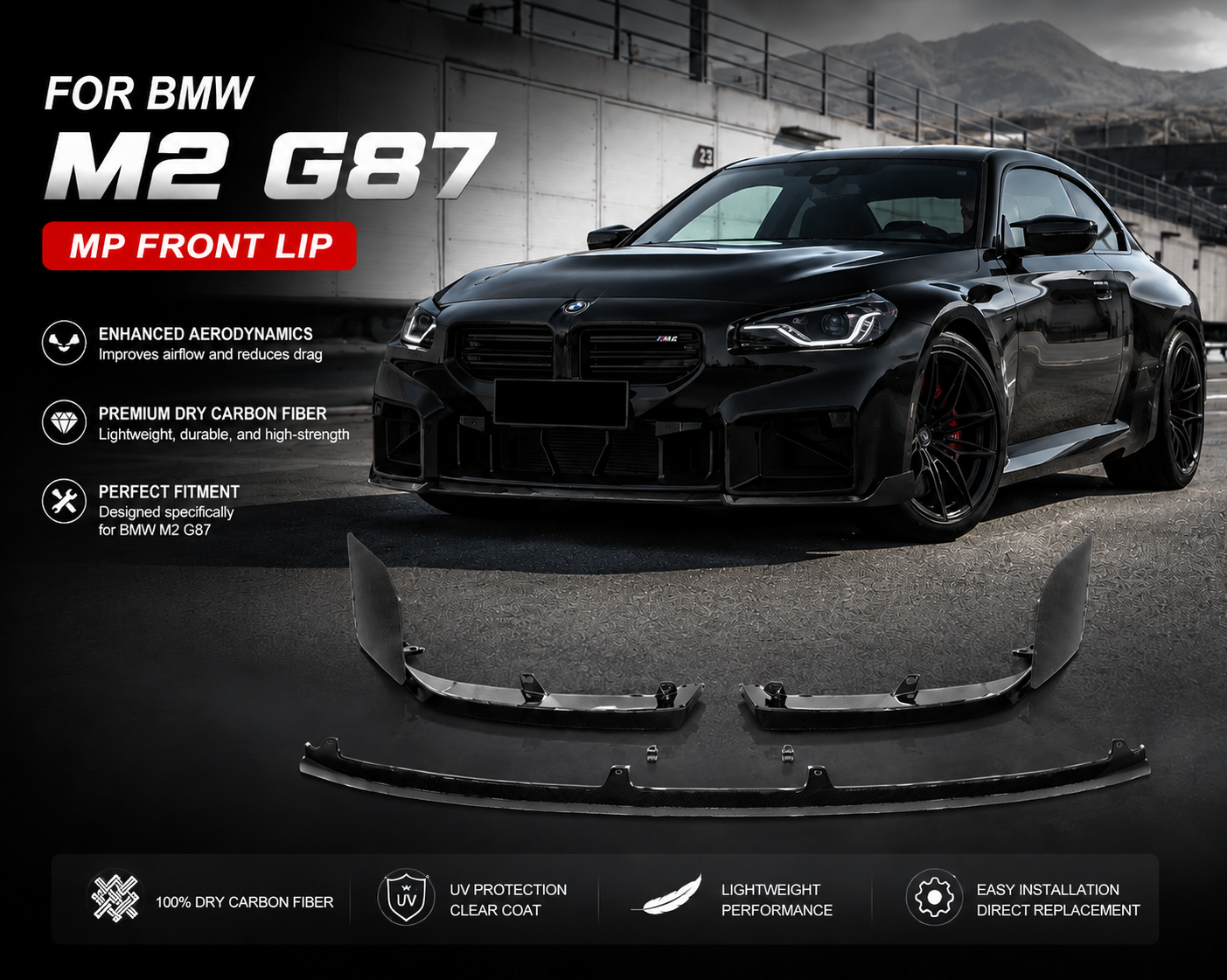 Real dry carbon fiber MP Style Front lip splitter for BMW M2 (G87)