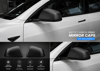 Real Dry Carbon Fiber Mirror Covers for Tesla Model Y & Model 3