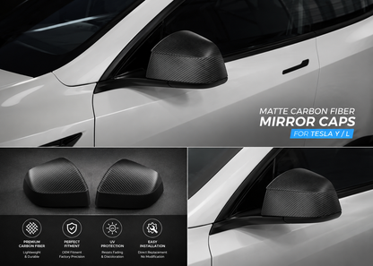 Real Dry Carbon Fiber Mirror Covers for Tesla Model Y & Model 3