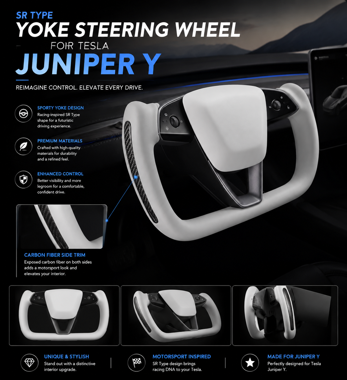 Yoke Steering Wheel for Tesla Model Y (2025+ Juniper)/ Model 3 Highland (2024+))