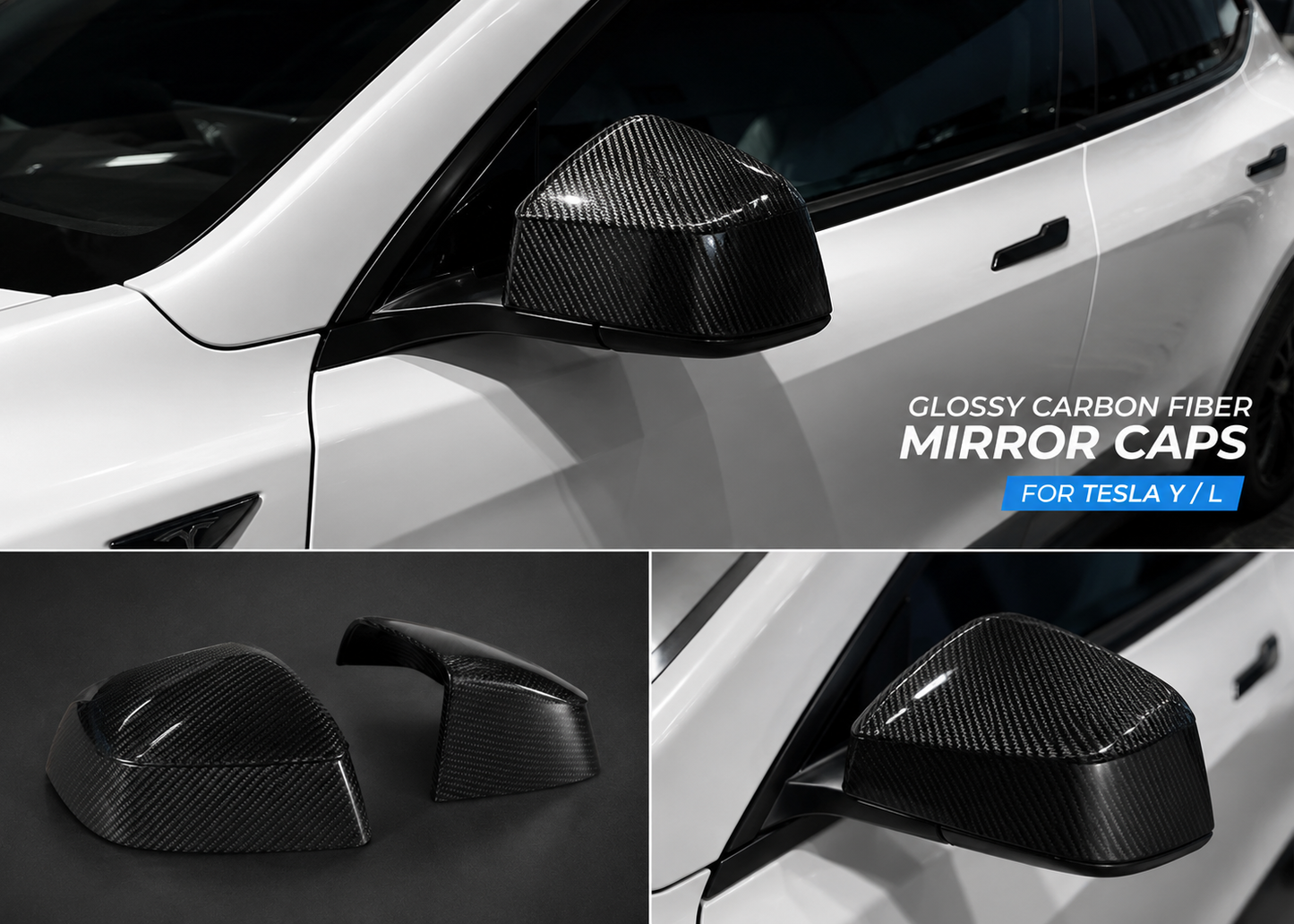 Real Dry Carbon Fiber Mirror Covers for Tesla Model Y & Model 3