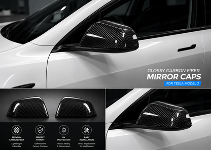 Real Dry Carbon Fiber Mirror Covers for Tesla Model Y & Model 3