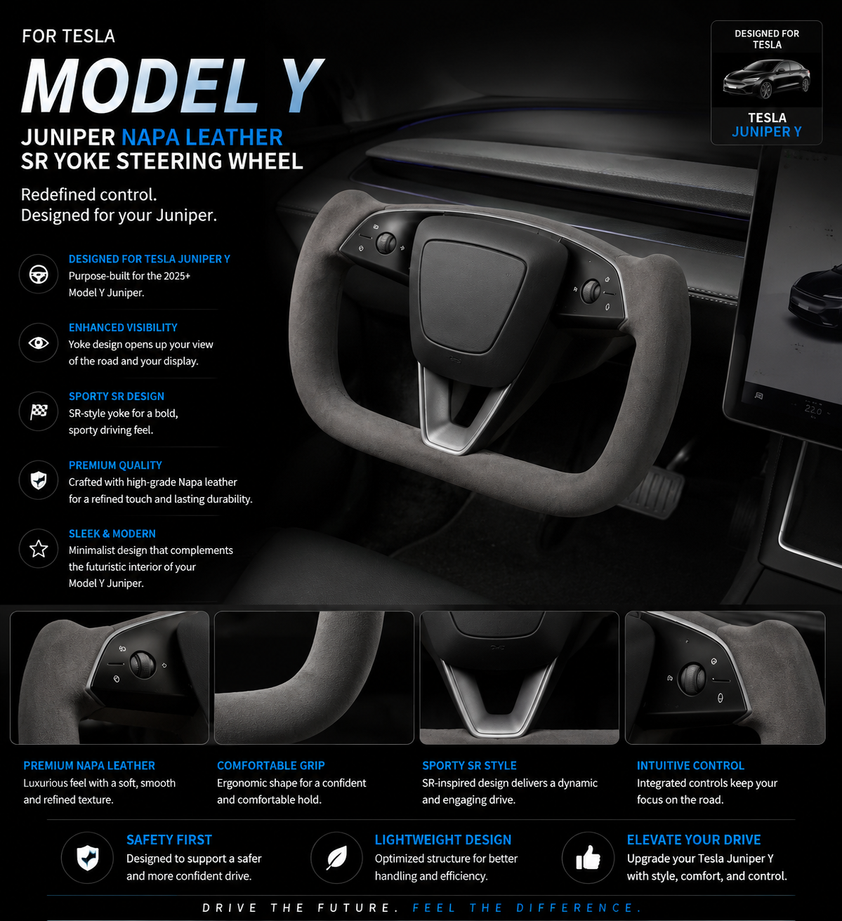 Yoke Steering Wheel for Tesla Model Y (2025+ Juniper)/ Model 3 Highland (2024+))