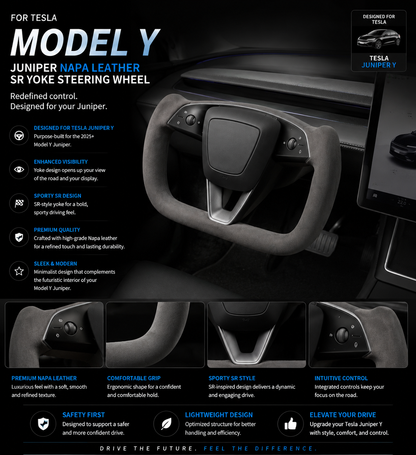 Yoke Steering Wheel for Tesla Model Y (2025+ Juniper)/ Model 3 Highland (2024+))