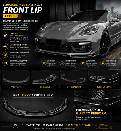Porsche Panamera Real Dry Carbon Fiber Front Lip | Type C (2017–2024)