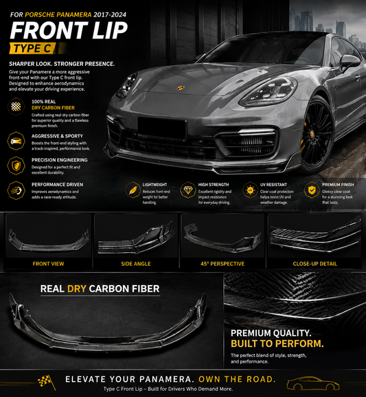 Porsche Panamera Real Dry Carbon Fiber Front Lip | Type C (2017–2024)