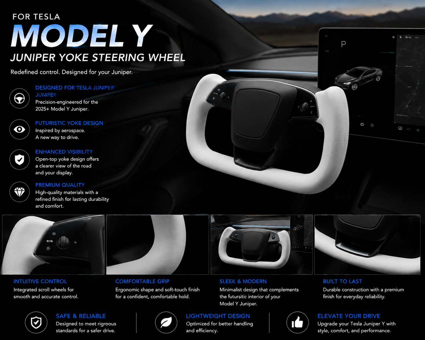 Yoke Steering Wheel for Tesla Model Y (2025+ Juniper)/ Model 3 Highland (2024+))