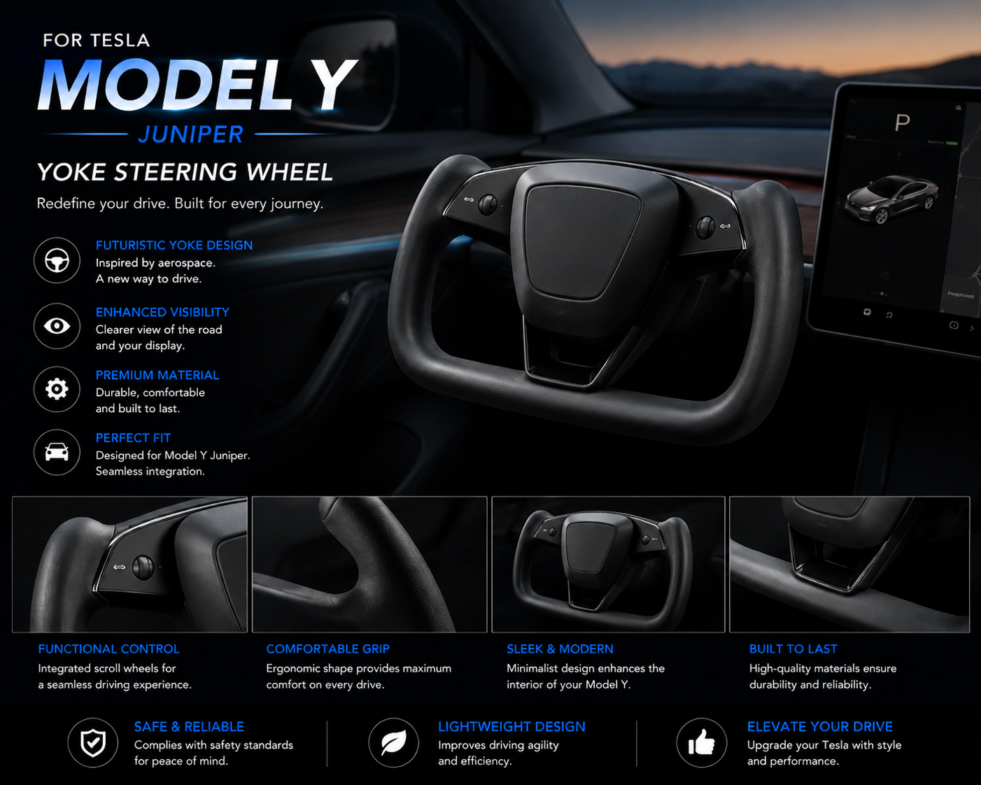 Yoke Steering Wheel for Tesla Model Y (2025+ Juniper)/ Model 3 Highland (2024+))