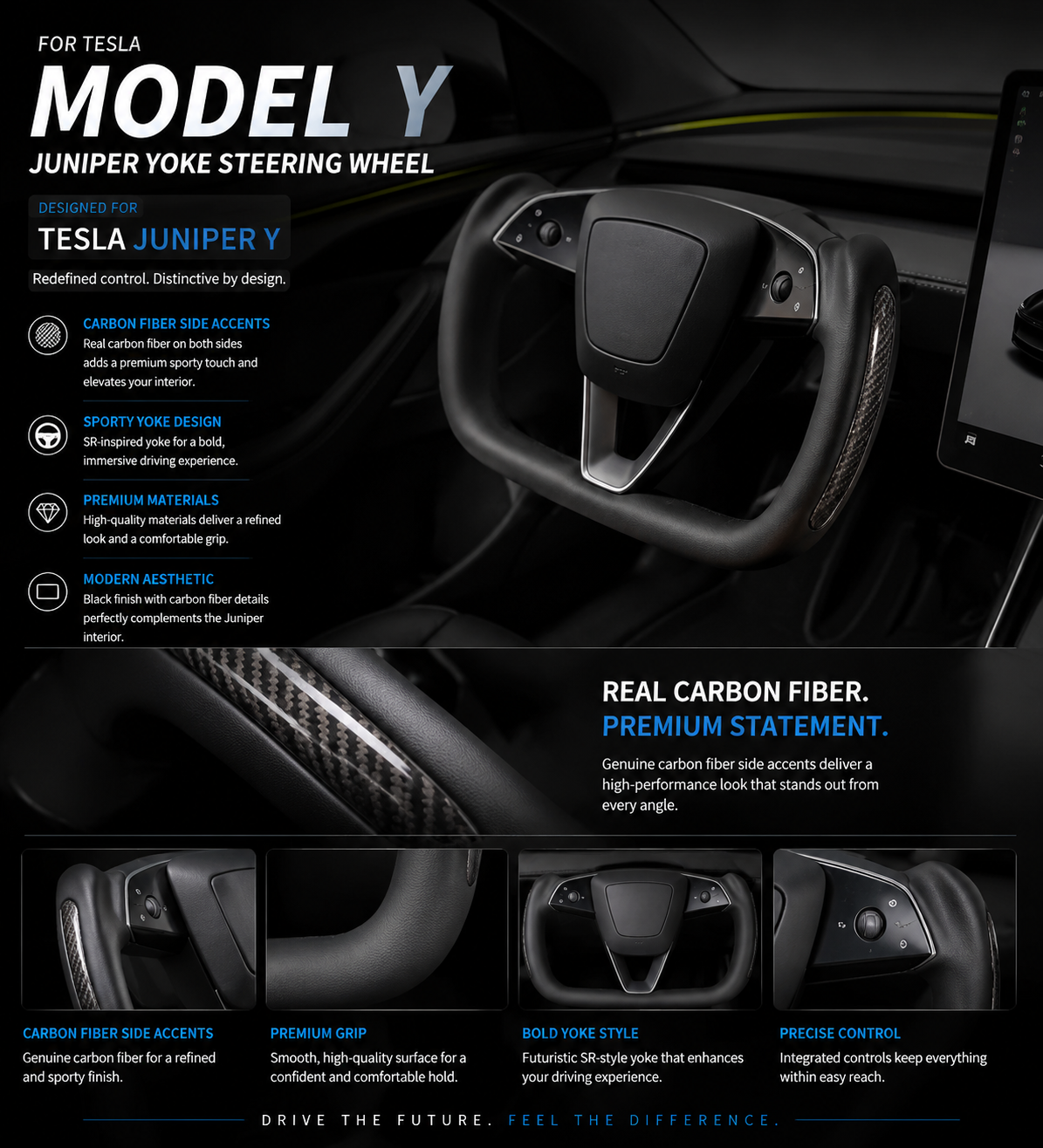 Yoke Steering Wheel for Tesla Model Y (2025+ Juniper)/ Model 3 Highland (2024+))