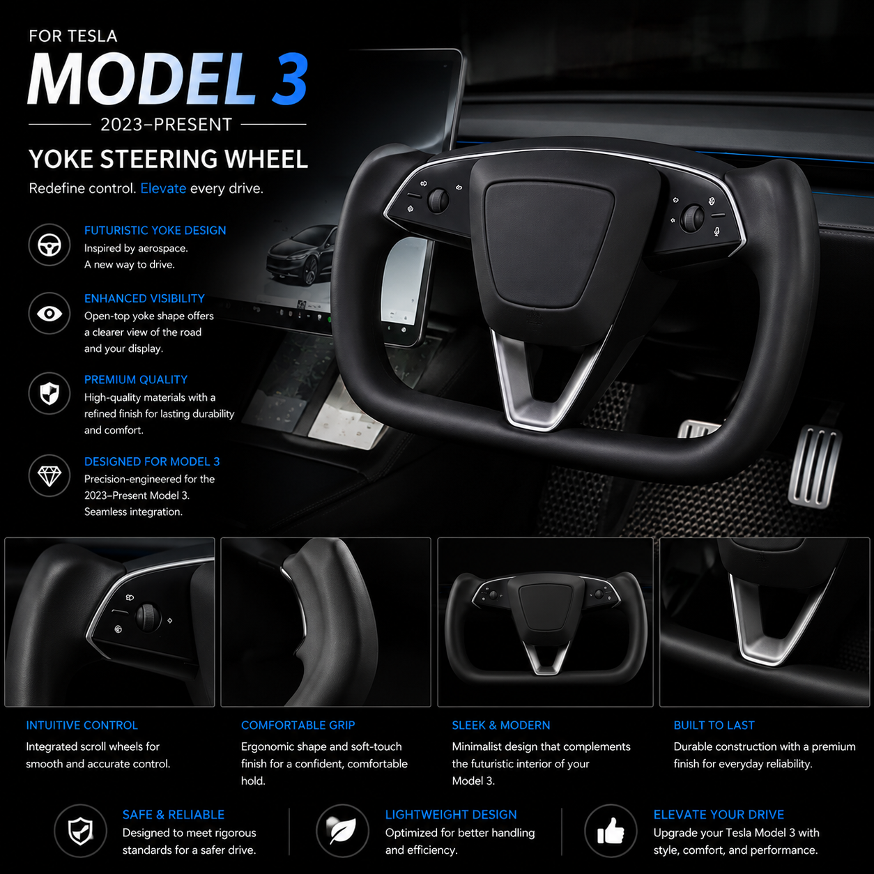 Yoke Steering Wheel for Tesla Model 3 (2023–Present)