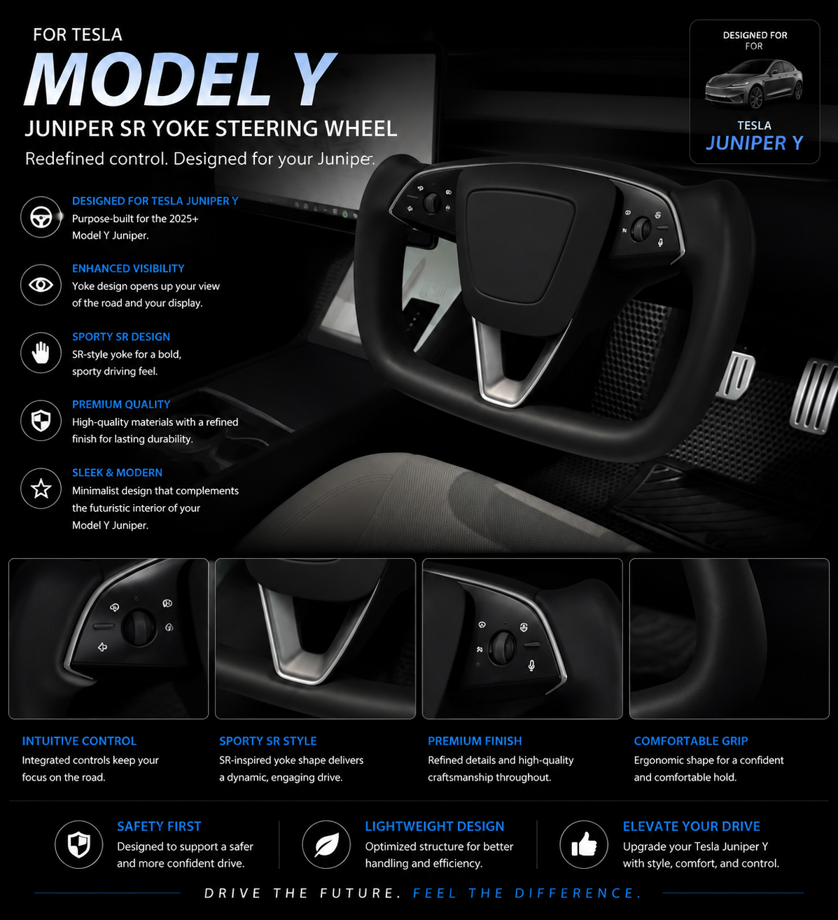 Yoke Steering Wheel for Tesla Model Y (2025+ Juniper)/ Model 3 Highland (2024+))