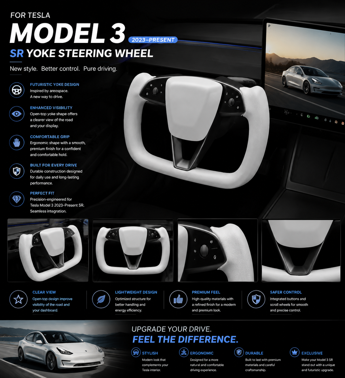 Yoke Steering Wheel for Tesla Model 3 (2023–Present)
